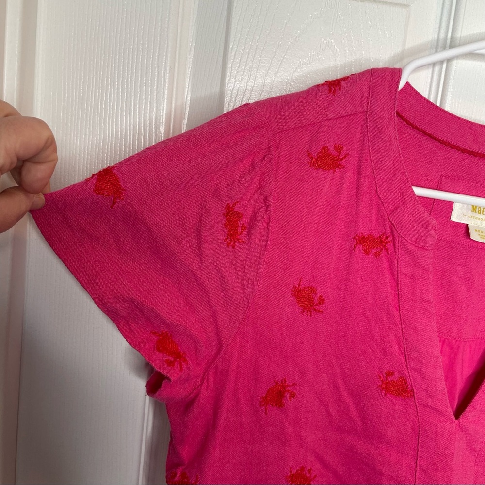 Maeve Crab Embroidered Novelty Print Tiered Mini Dress Fun Quirky Nautical M - Picture 4 of 10